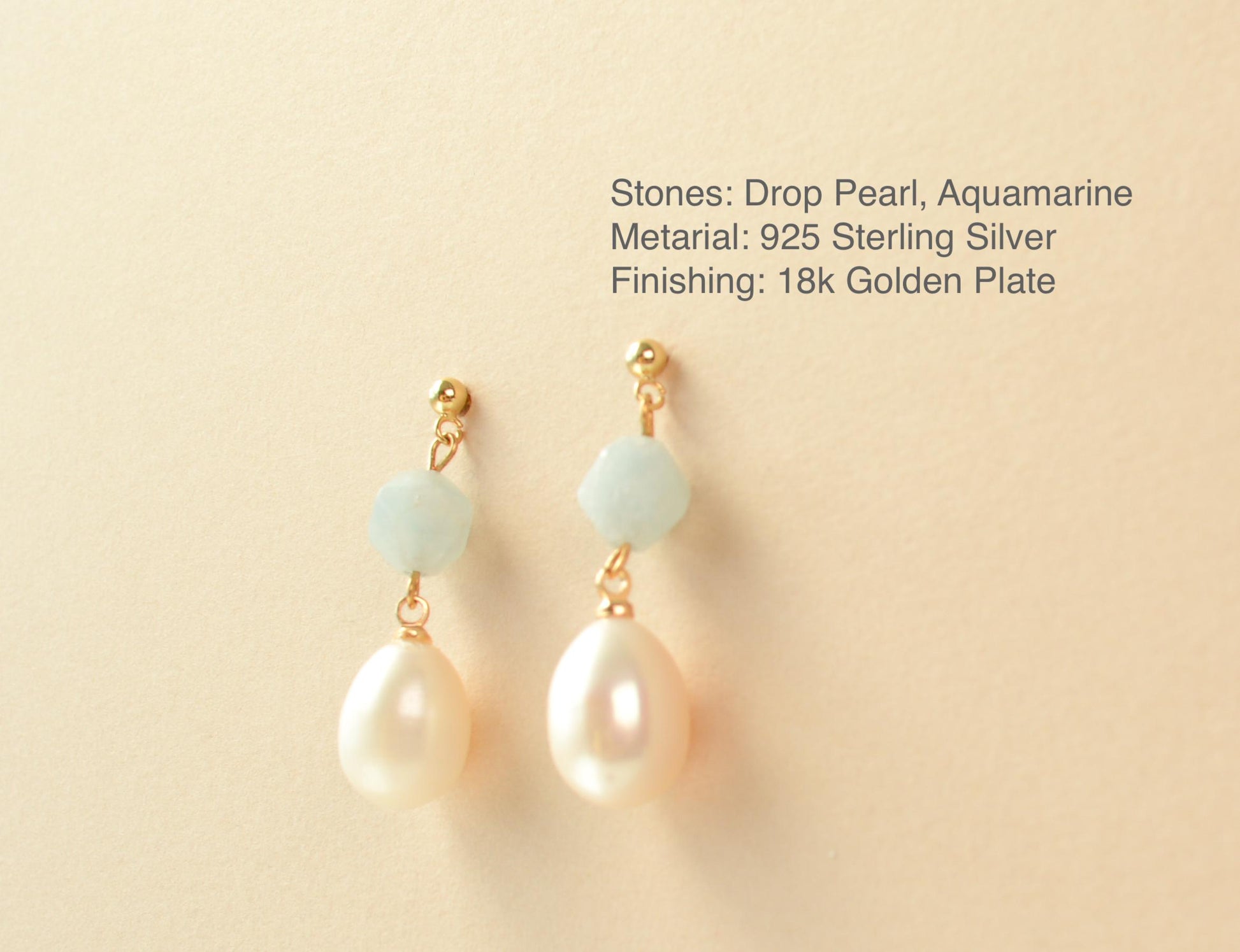 Pearl Drop Earring with Aquamarine Stone Elegant Blue Stone Pearl Earring Gift for her gift for mom bridesmaid dainty drop earring