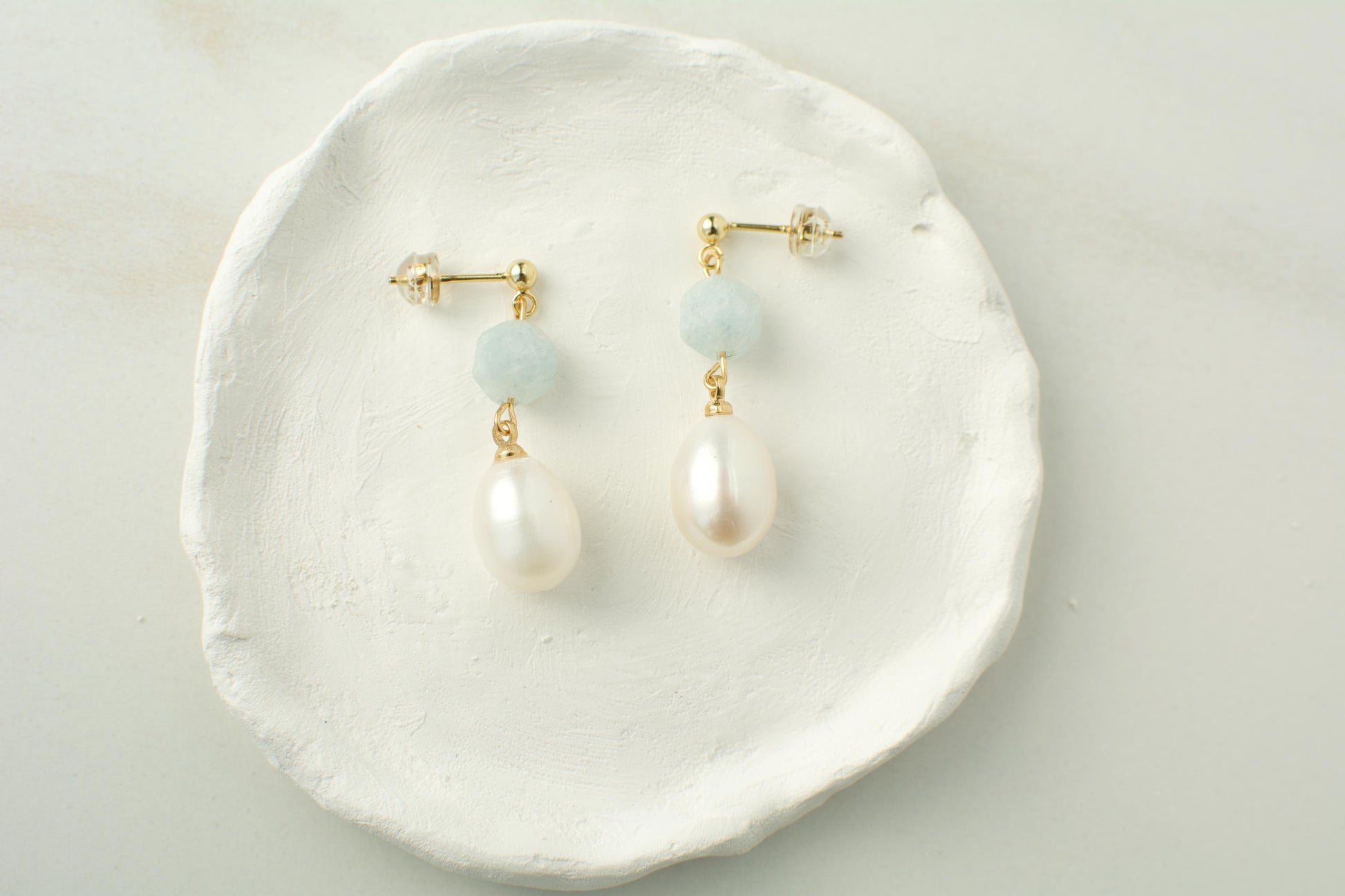 Pearl Drop Earring with Aquamarine Stone Elegant Blue Stone Pearl Earring Gift for her gift for mom bridesmaid dainty drop earring