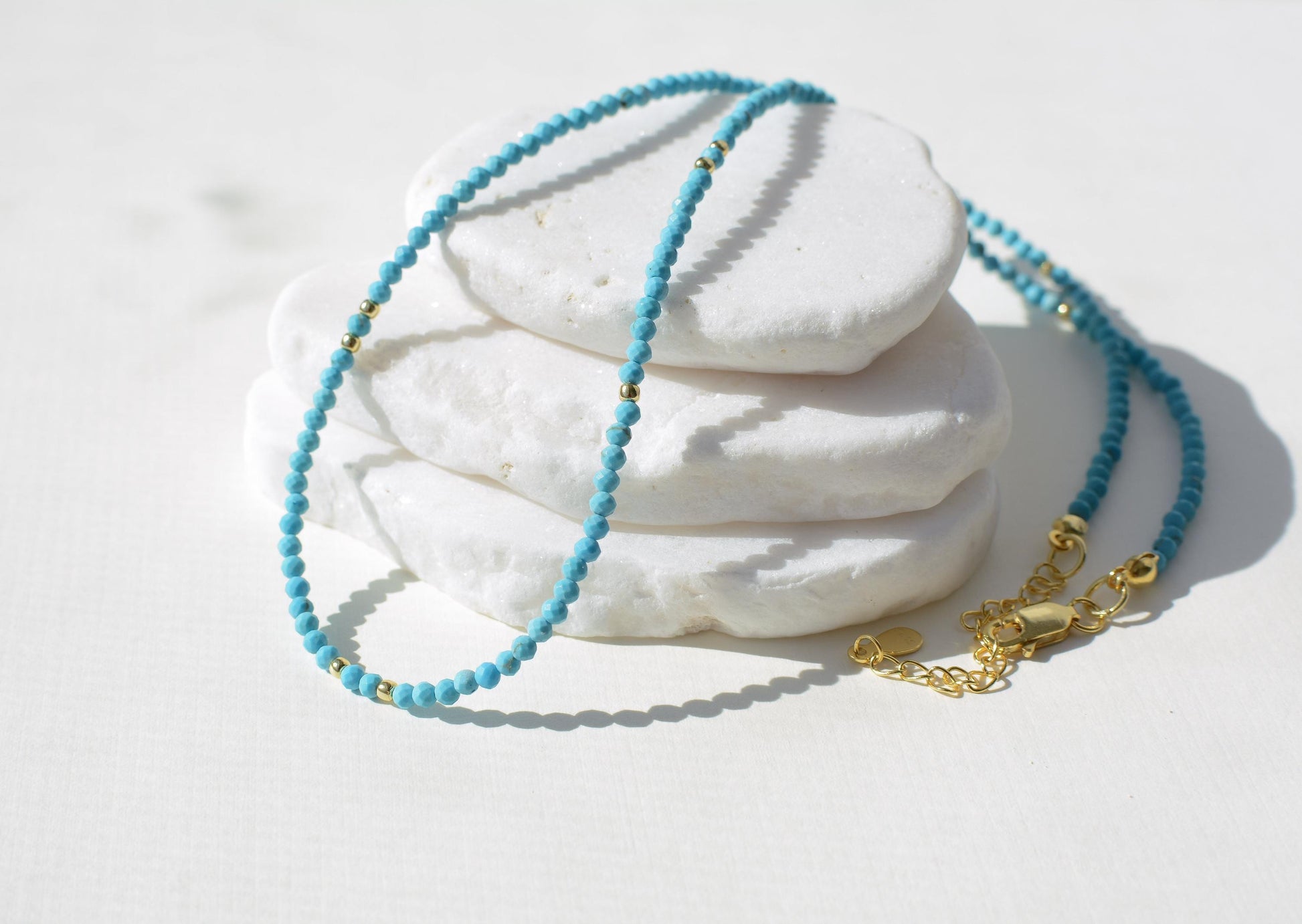 Turquoise small bead necklace tiny minimalist choker dainty crystal gold necklace for layering healing choker daily boho necklace gift