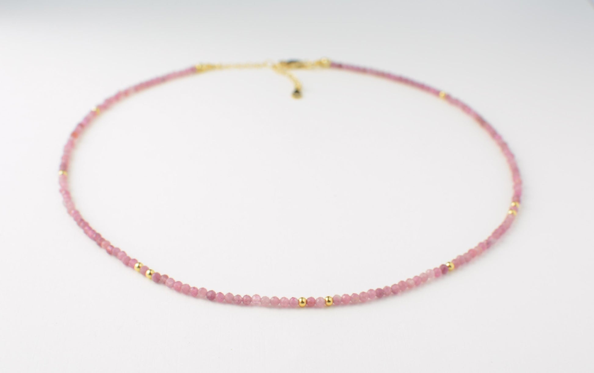 Pink tiny bead choker small beaded necklace dainty gold pink minimalist choker layering gemstone tourmaline small necklace gift for her