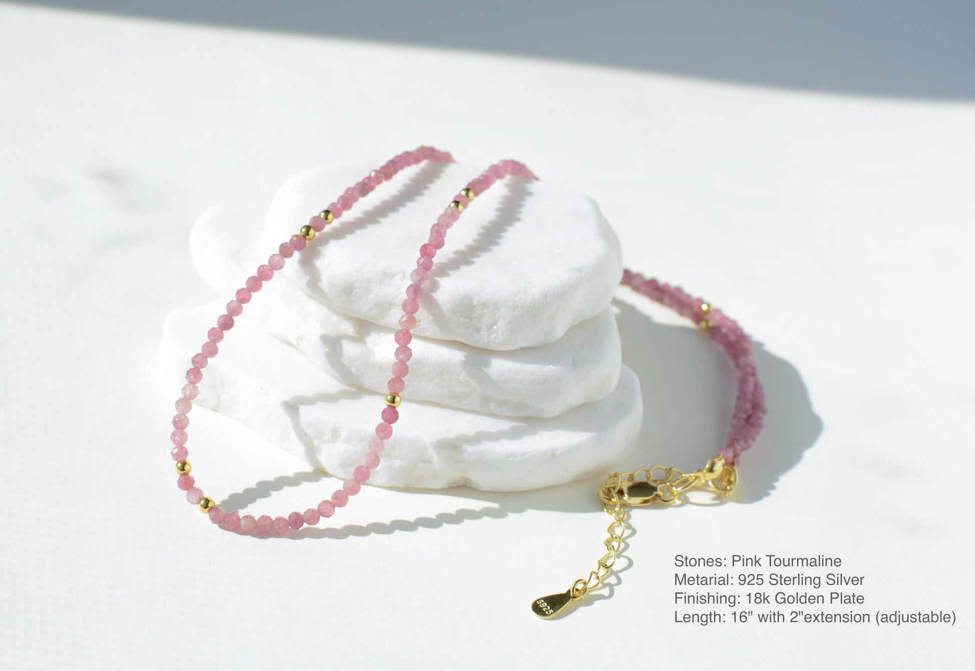 Pink tiny bead choker small beaded necklace dainty gold pink minimalist choker layering gemstone tourmaline small necklace gift for her