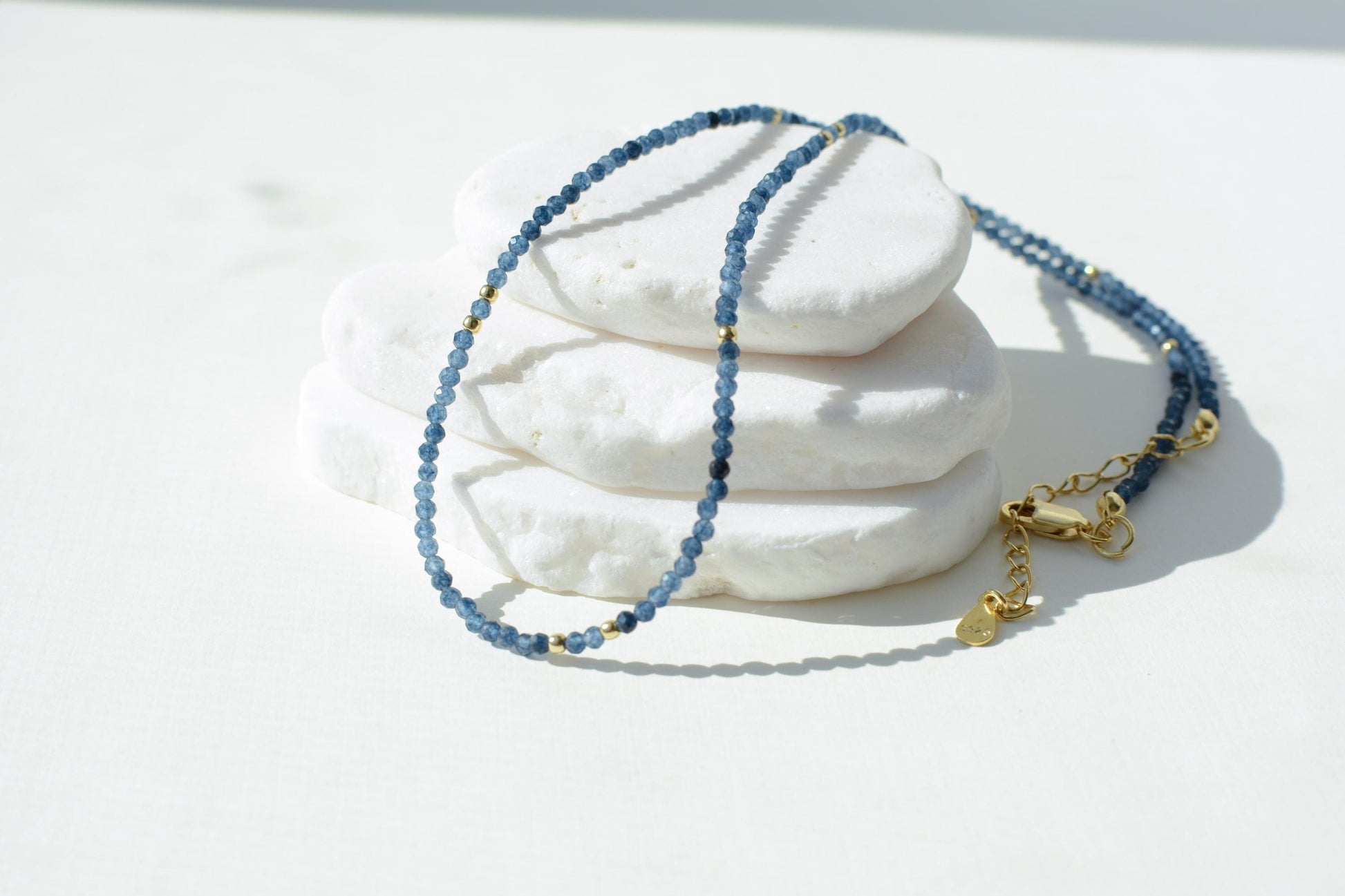 Sapphire Beaded Choker Tiny Navy Blue Gemstone Small Crystal Choker Minimalist Necklace Dainty Layering Bead Choker Gold Silver Gift Elegant