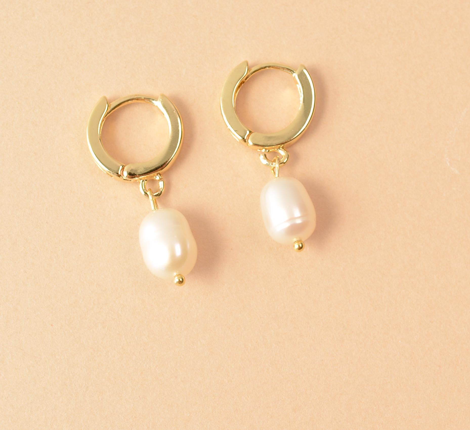 Pearl Drop Earring Small Hoop Pearl Real Gold Dainty Earring Simple Pearl Earring Bridesmaid Gift Pearl Bridal Earring