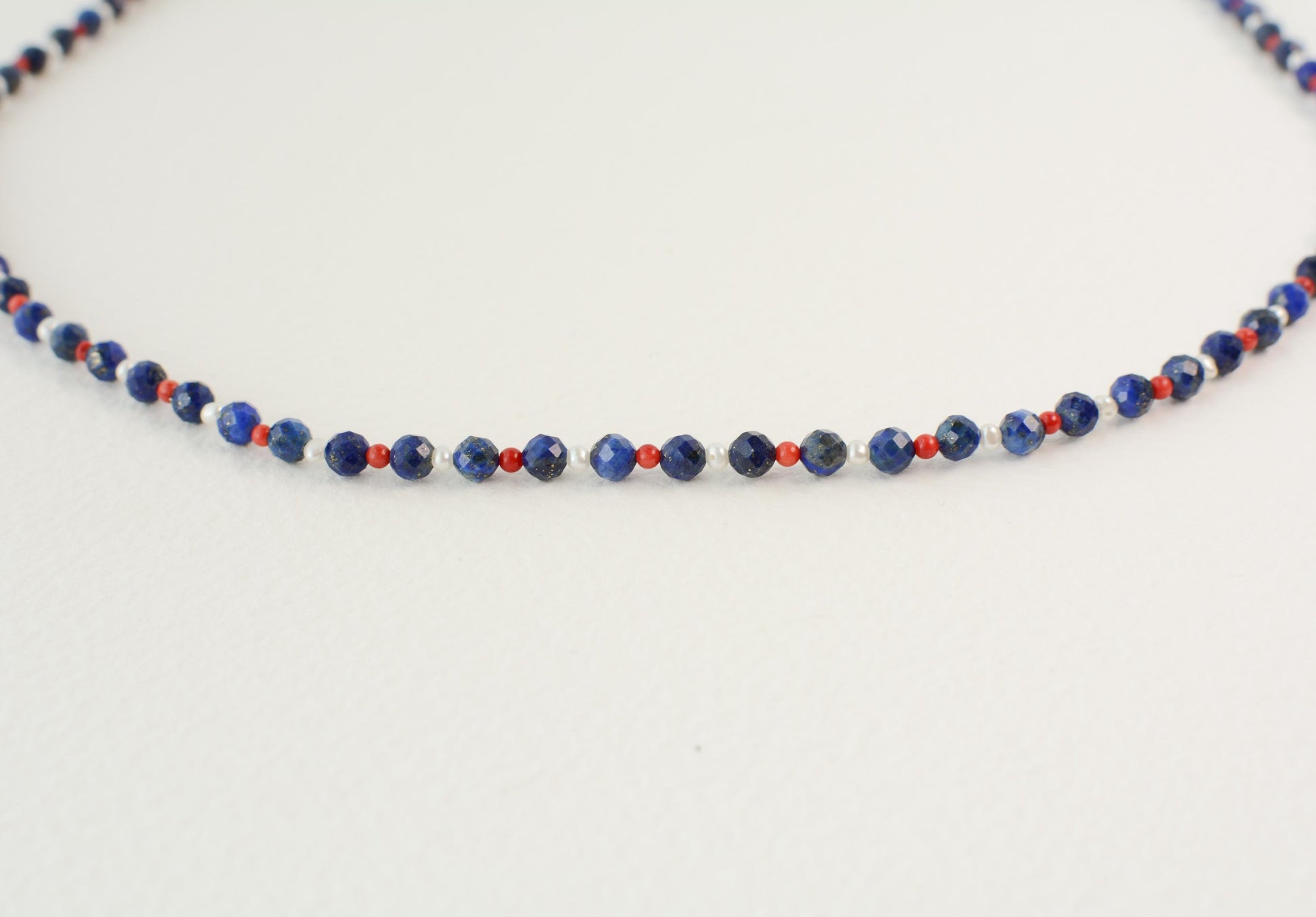 Dainty Crystal Necklace Lapis Lazuli Blue Small Beaded Necklace Toggle Gemstone Coral Tiny Pearl Gold Layer Necklace Gift for her 20" Long