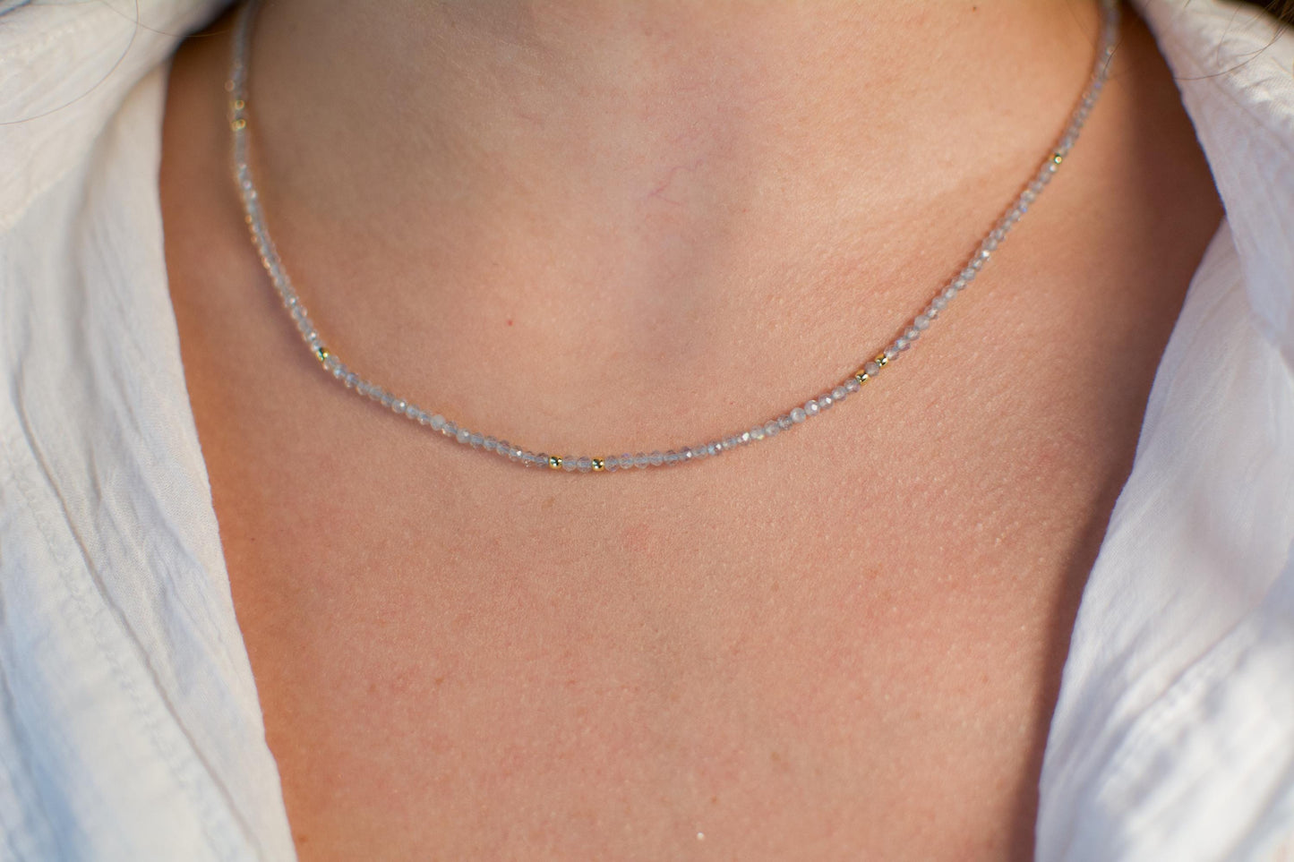 Beaded Choker Dainty Tiny Crystals Necklace Gemstone Labradorite AAA+ Gold Small Bead Choker Layering Seed bead Gift for Her Gift Bridesmaid