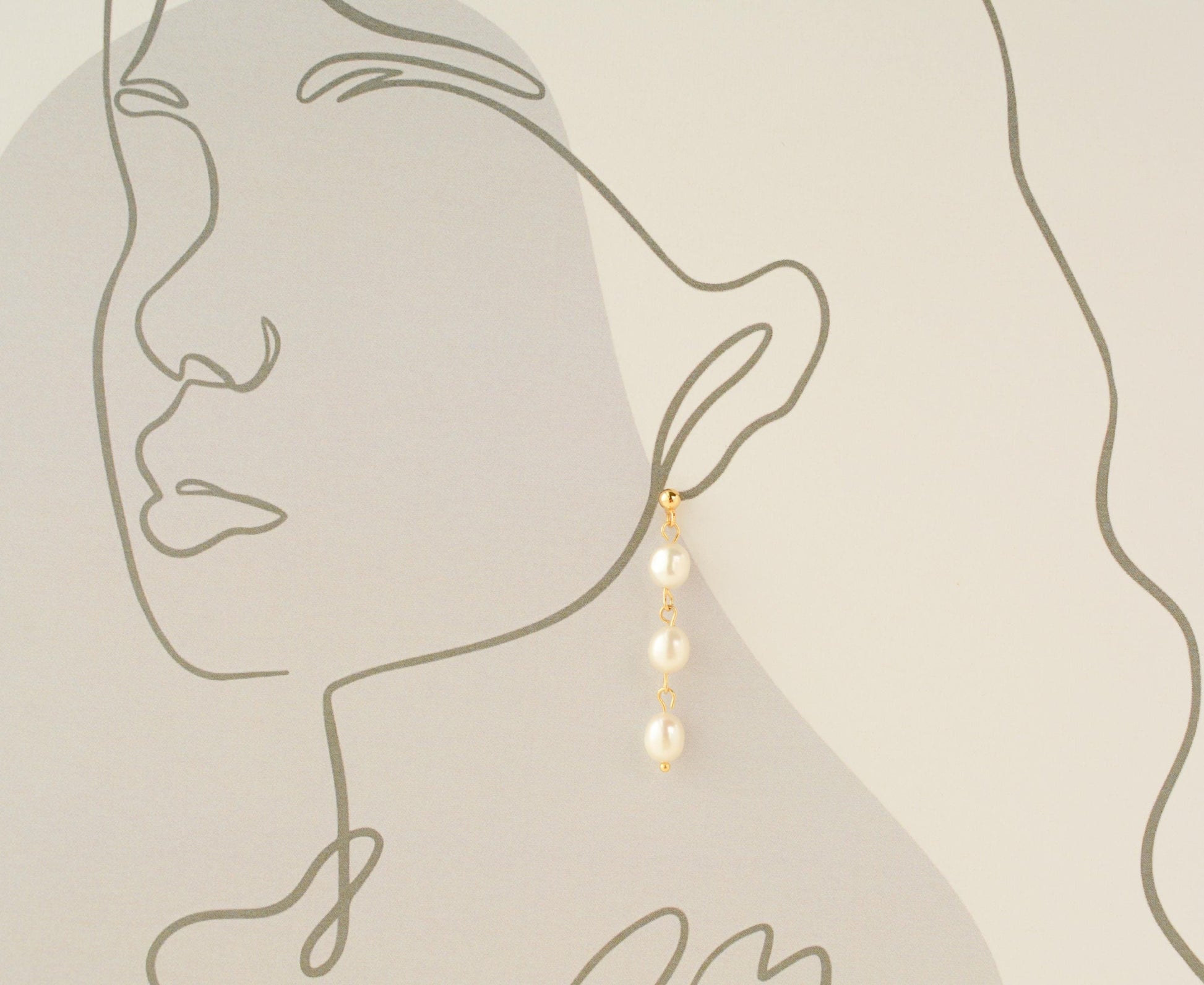 Pearl Dangle Earring Long Drop Gold Stud Real Pearl Earring Elegant Bridal Pearl Dangle Bridesmaids Earring for Her Gift for Mom