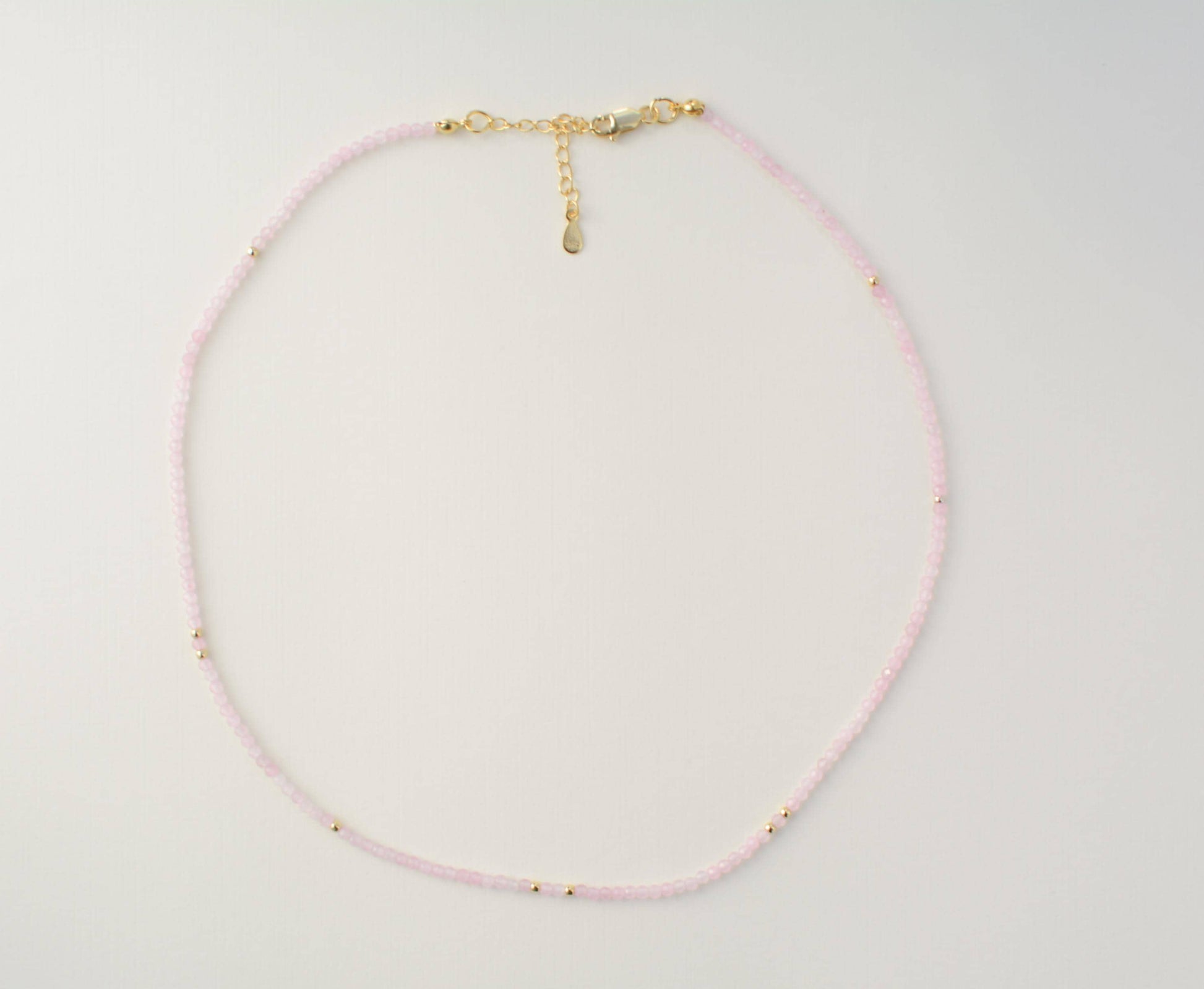 Pink Small Bead Necklace Tiny Choker Rose Quartz Birthstone Necklace Dainty Beaded Layering Choker Crystal Gift for friend