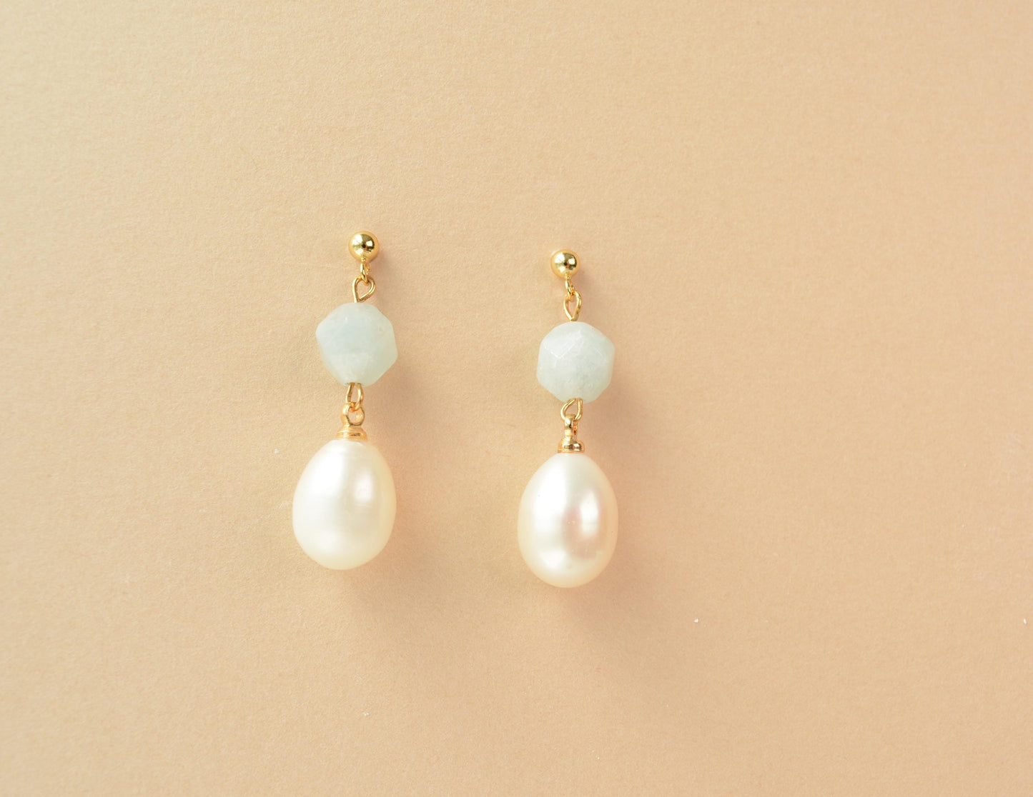 Pearl Drop Earring with Aquamarine Stone Elegant Blue Stone Pearl Earring Gift for her gift for mom bridesmaid dainty drop earring