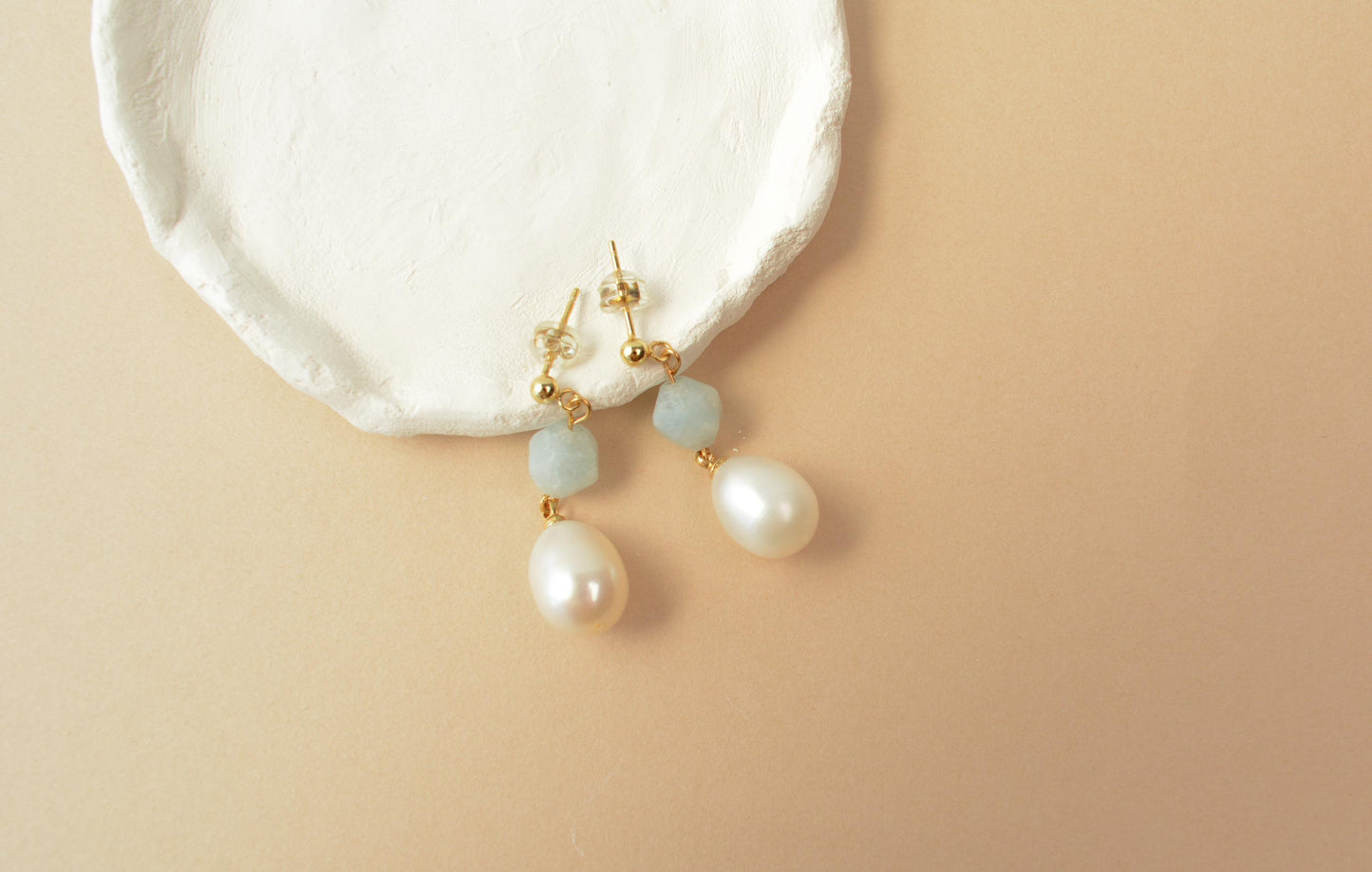 Pearl Drop Earring with Aquamarine Stone Elegant Blue Stone Pearl Earring Gift for her gift for mom bridesmaid dainty drop earring