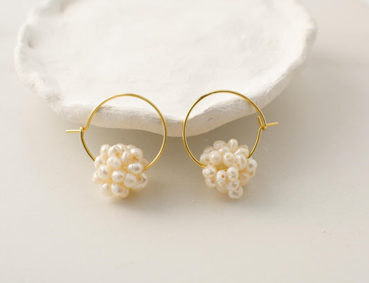 Pearl Hoop Earring, Mini Pearls Earring, Pearl Huggies Earring, Gift For Her, Bridesmaid Gift, Gold Filled Silver