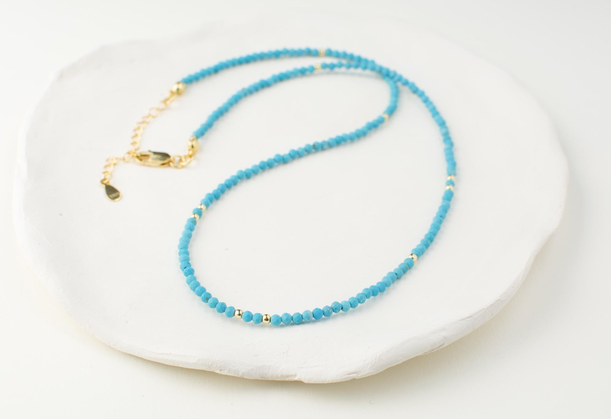Turquoise small bead necklace tiny minimalist choker dainty crystal gold necklace for layering healing choker daily boho necklace gift