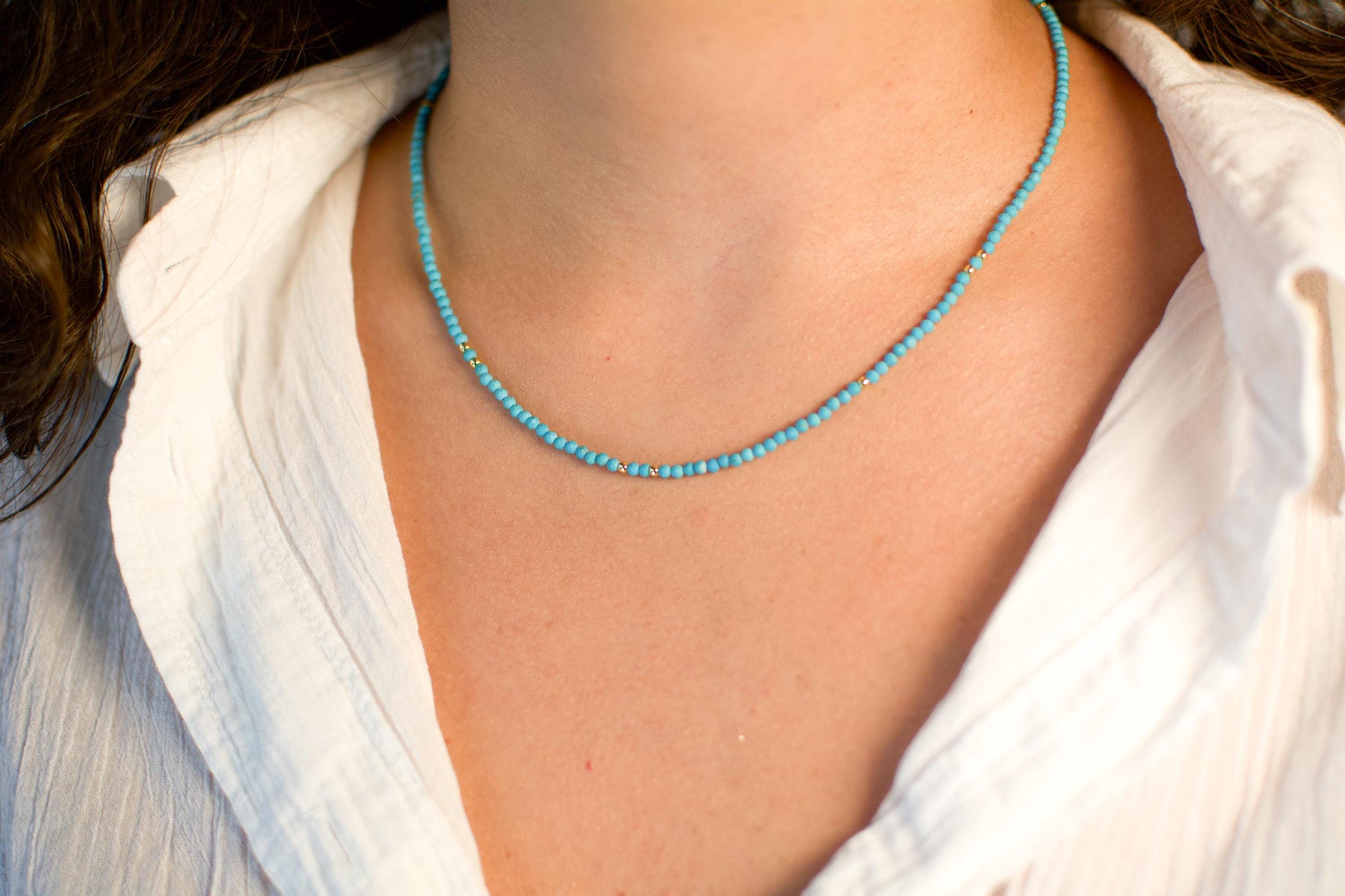 Turquoise small bead necklace tiny minimalist choker dainty crystal gold necklace for layering healing choker daily boho necklace gift