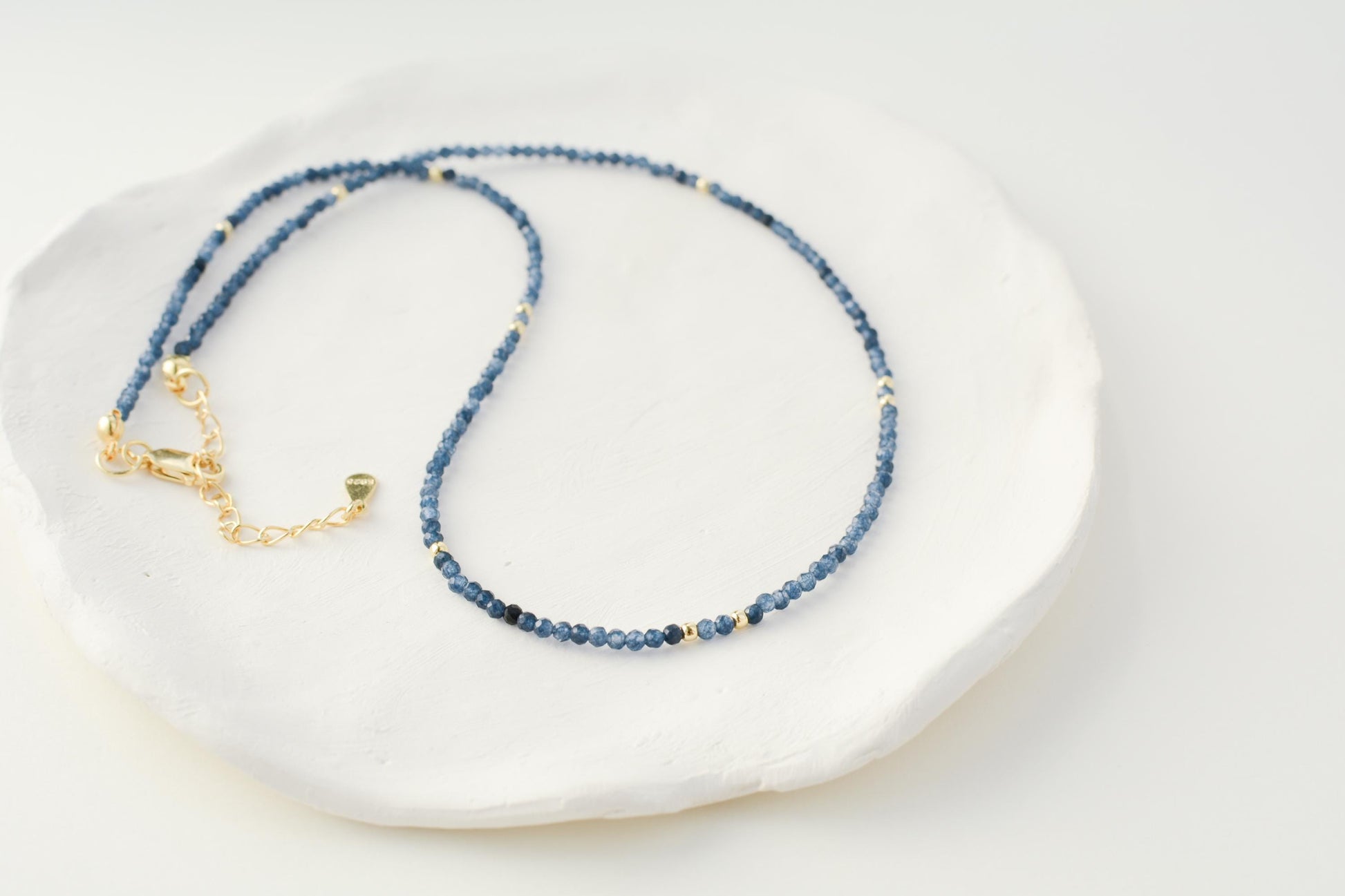Sapphire Beaded Choker Tiny Navy Blue Gemstone Small Crystal Choker Minimalist Necklace Dainty Layering Bead Choker Gold Silver Gift Elegant
