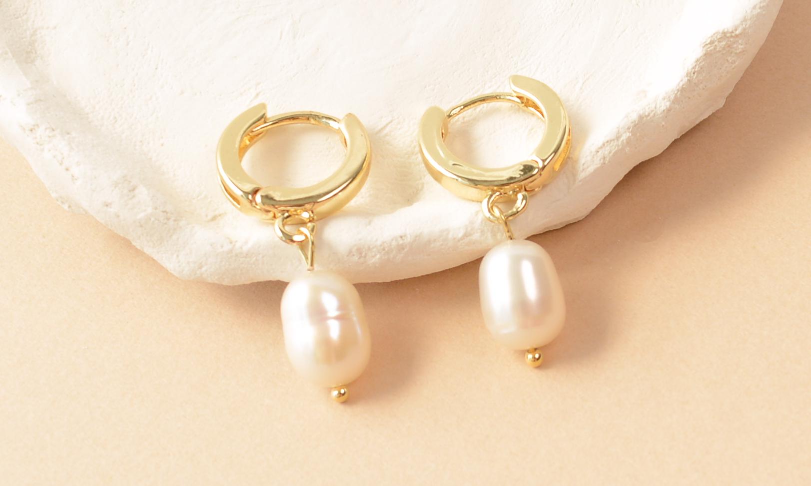 Pearl Drop Earring Small Hoop Pearl Real Gold Dainty Earring Simple Pearl Earring Bridesmaid Gift Pearl Bridal Earring