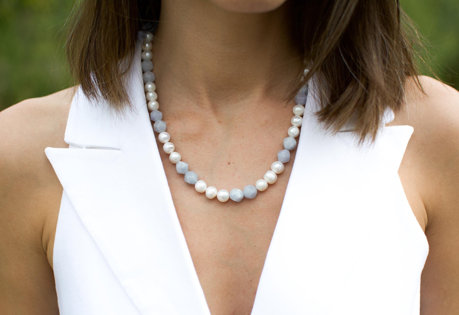 Large Pearl Necklace Beaded Gemstone Big Pearl Necklace Baroque Pearl Aquamarine Blue Necklace Tourmaline Pink Necklace Pearl Gift for Mom