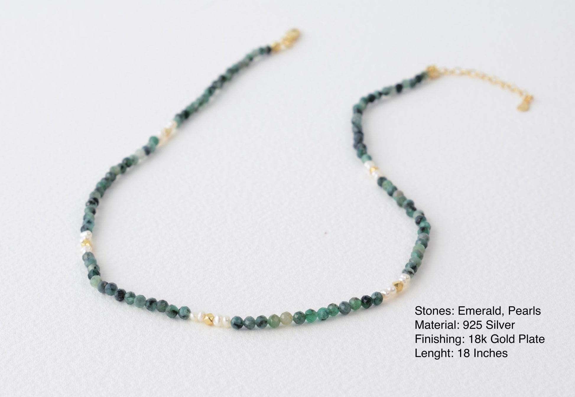 Raw Emerald Necklace Green Beaded Delicate Small Necklace Elegant Gold Pearl Dainty May Birthstone Gift Layering Necklace