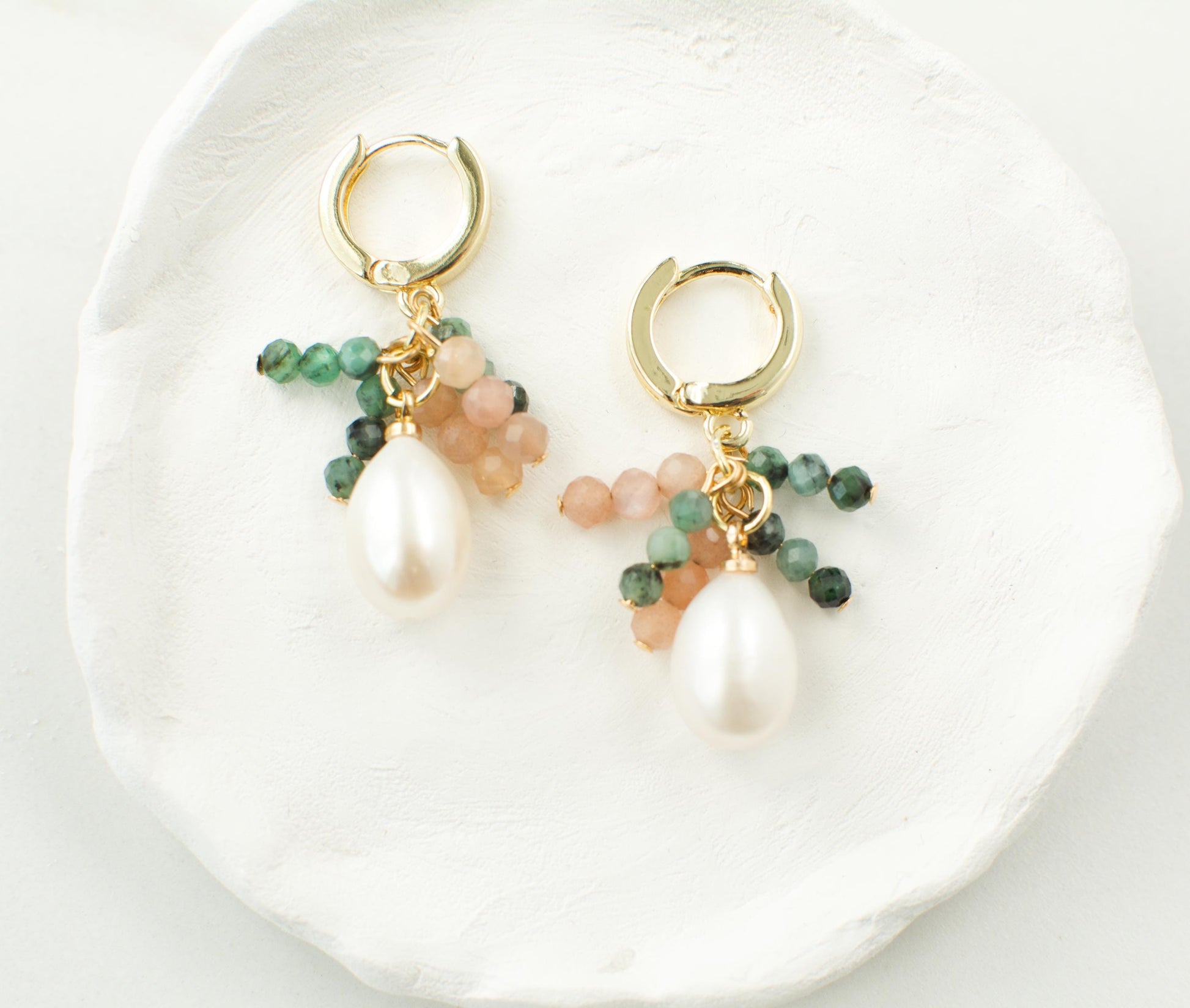 Drop Pearl Gemstones Earring Dangle Mini Beaded Earring Emerald Sunstone Fringe Earring Dainty Gift For Bridesmaid Elegant Gift Delicate