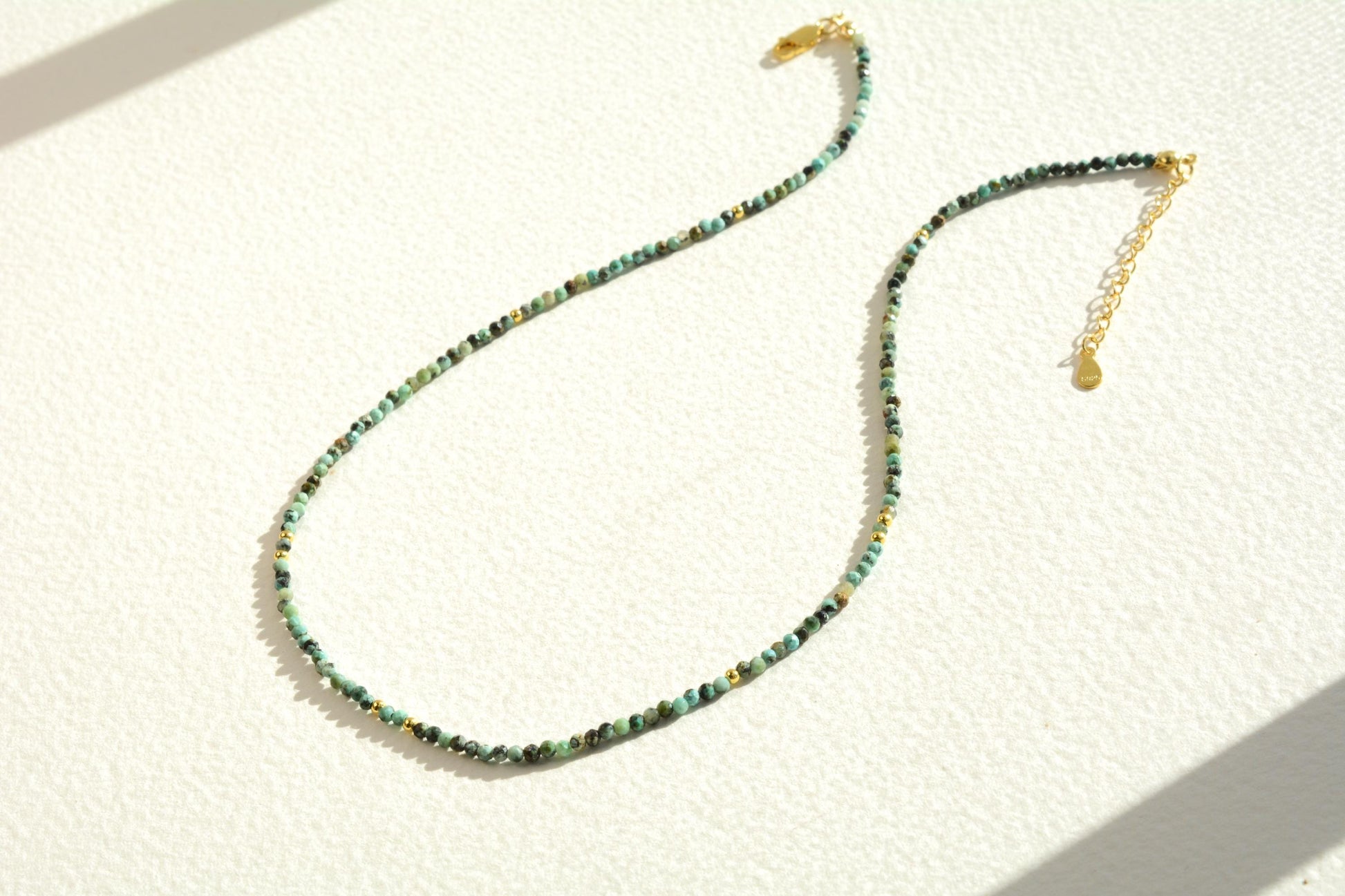 Tiny Bead Choker African Turquoise Crystal Necklace Small Beading Choker Gemstone Gold Dainty Choker Bead Layering Necklace Gift for Her