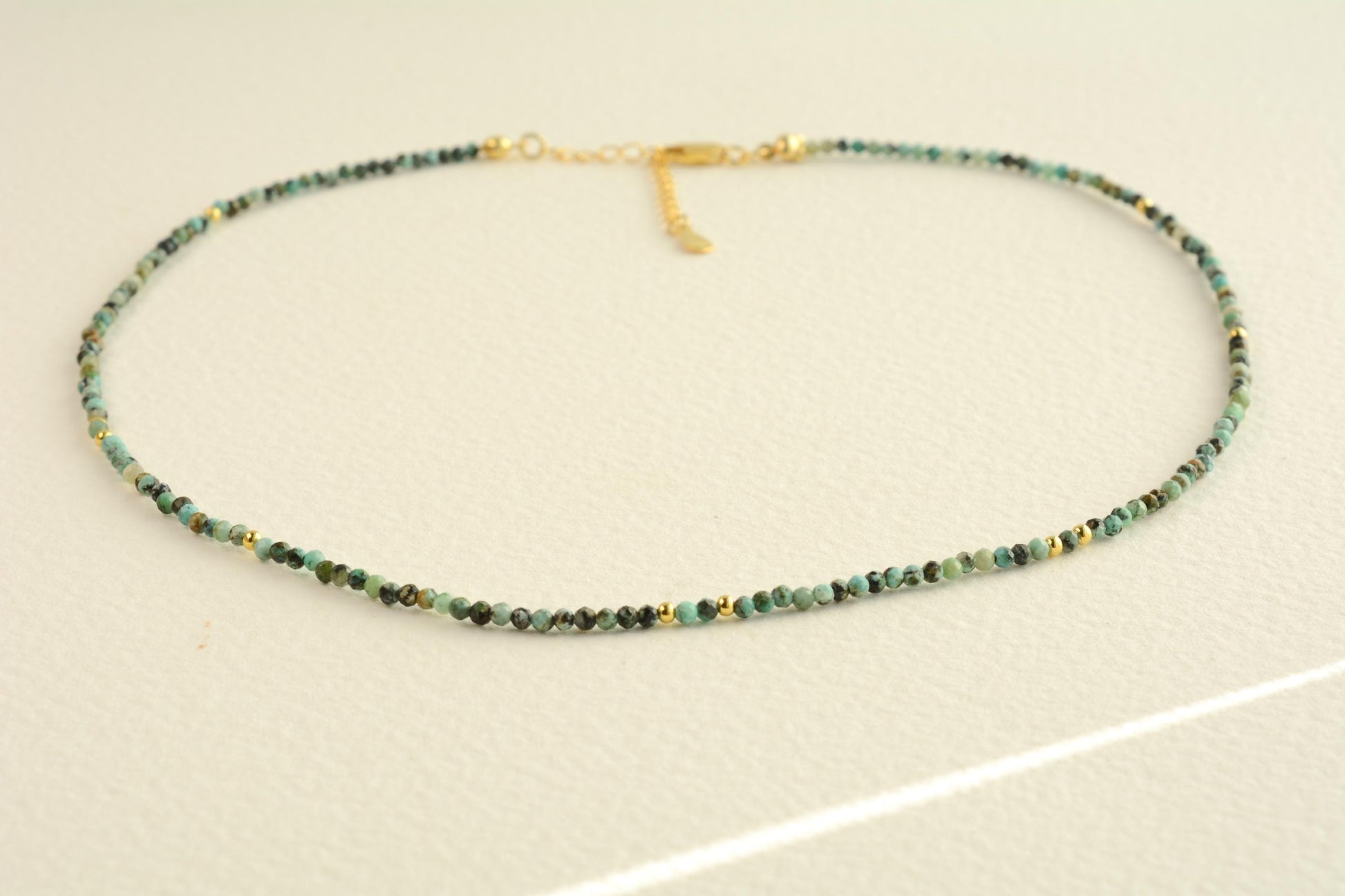 Tiny Bead Choker African Turquoise Crystal Necklace Small Beading Choker Gemstone Gold Dainty Choker Bead Layering Necklace Gift for Her