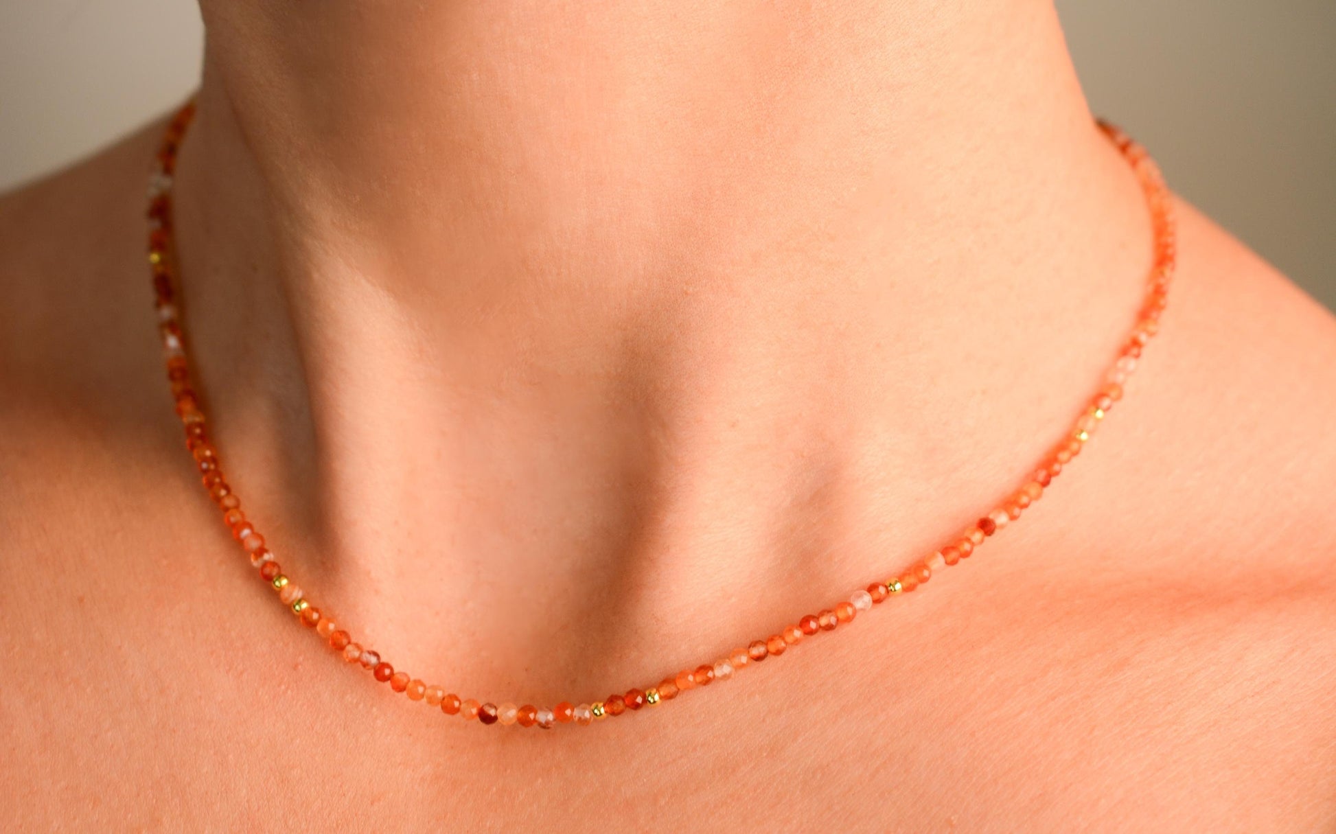 Small Bead Necklace Carnelian Crystal Beaded Choker Tiny Minimalist Necklace Beaded Gift for Girls Small Gift For Her Dainty Bead Necklace