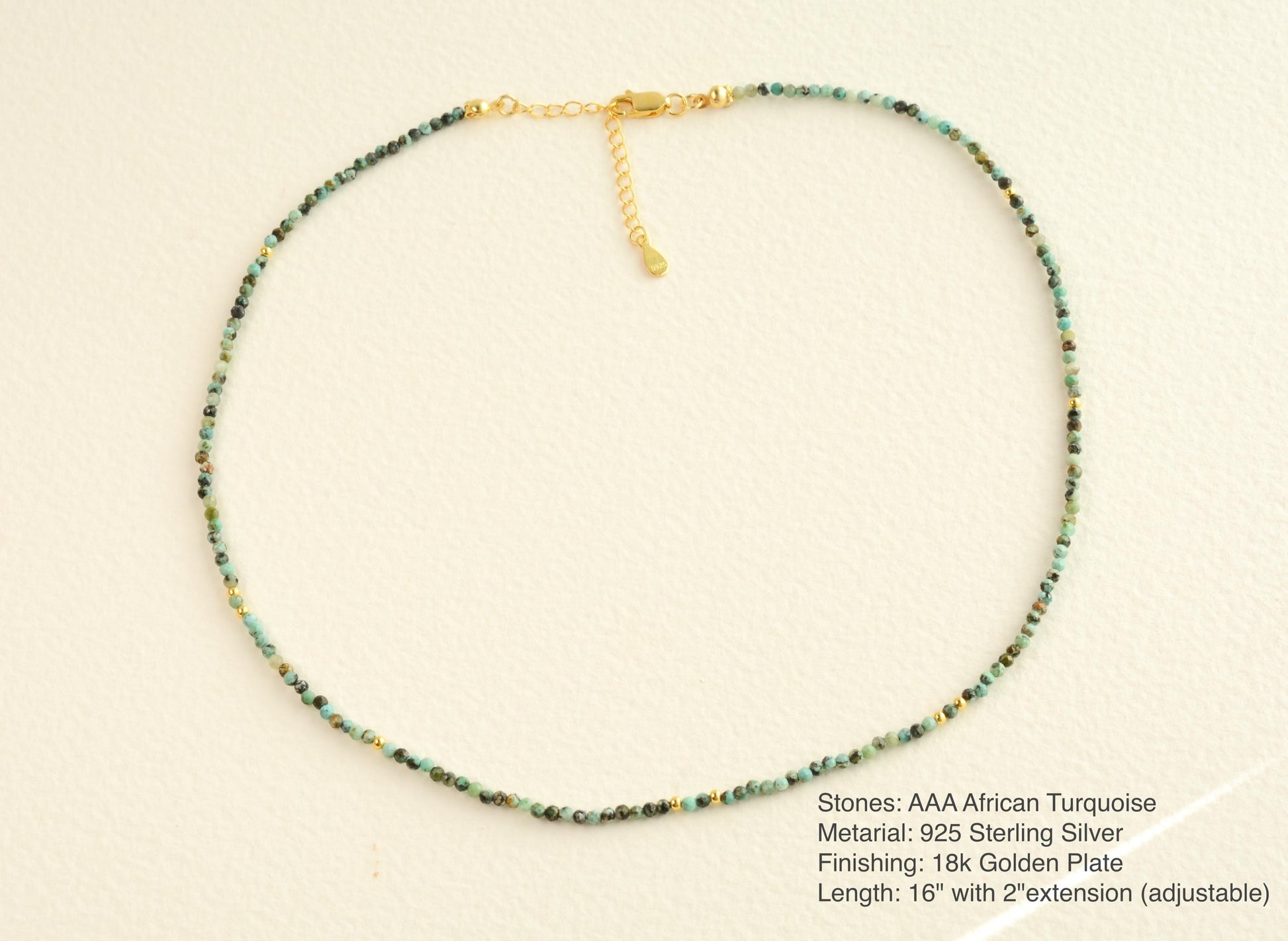 Tiny Bead Choker African Turquoise Crystal Necklace Small Beading Choker Gemstone Gold Dainty Choker Bead Layering Necklace Gift for Her