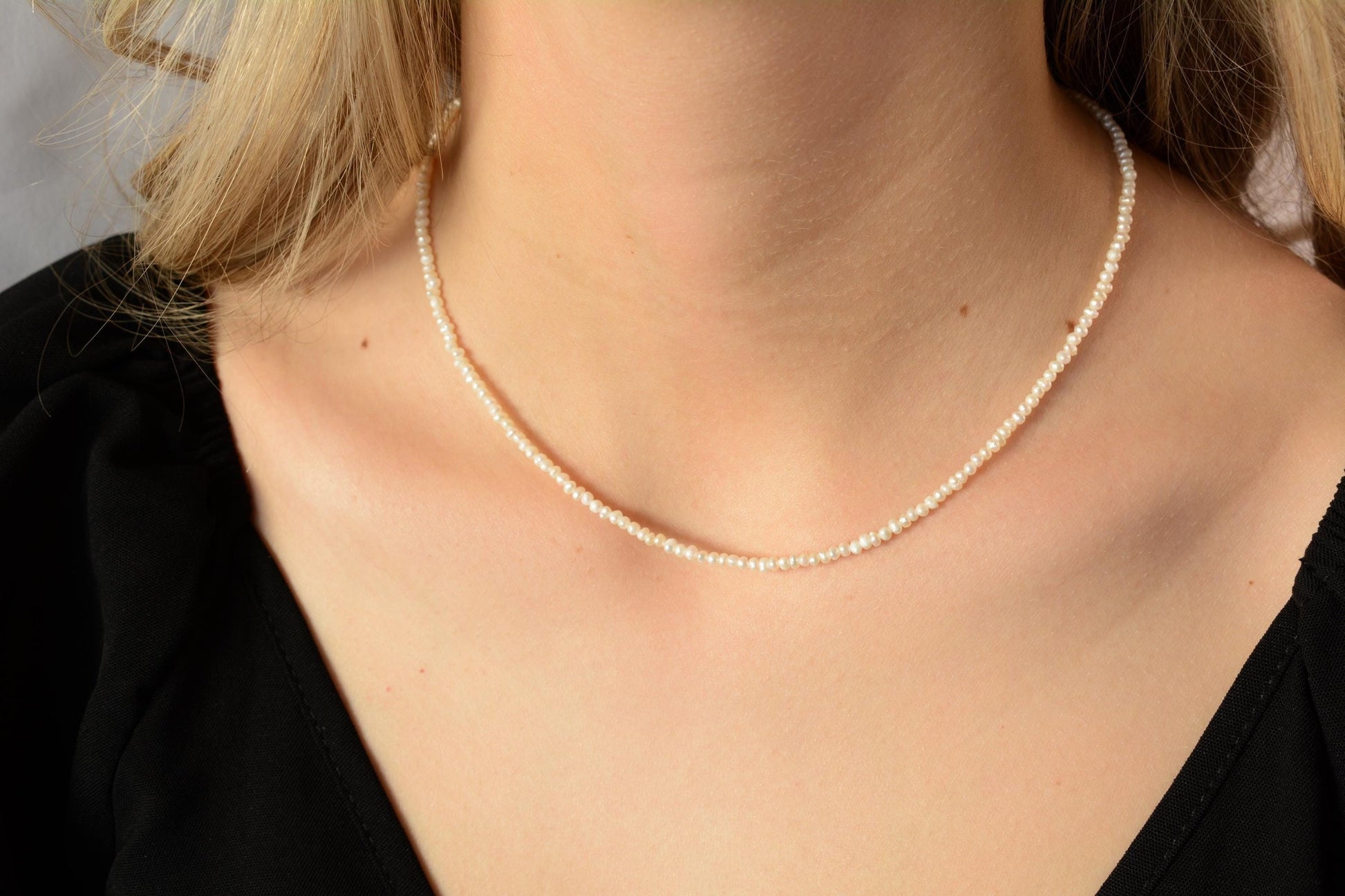 Dainty Choker Pearl Necklace Tiny Pearls Necklace Small Pearls 2 3 mm Seed Layering Necklace Thin Pearl Choker Elegant Gift for Her