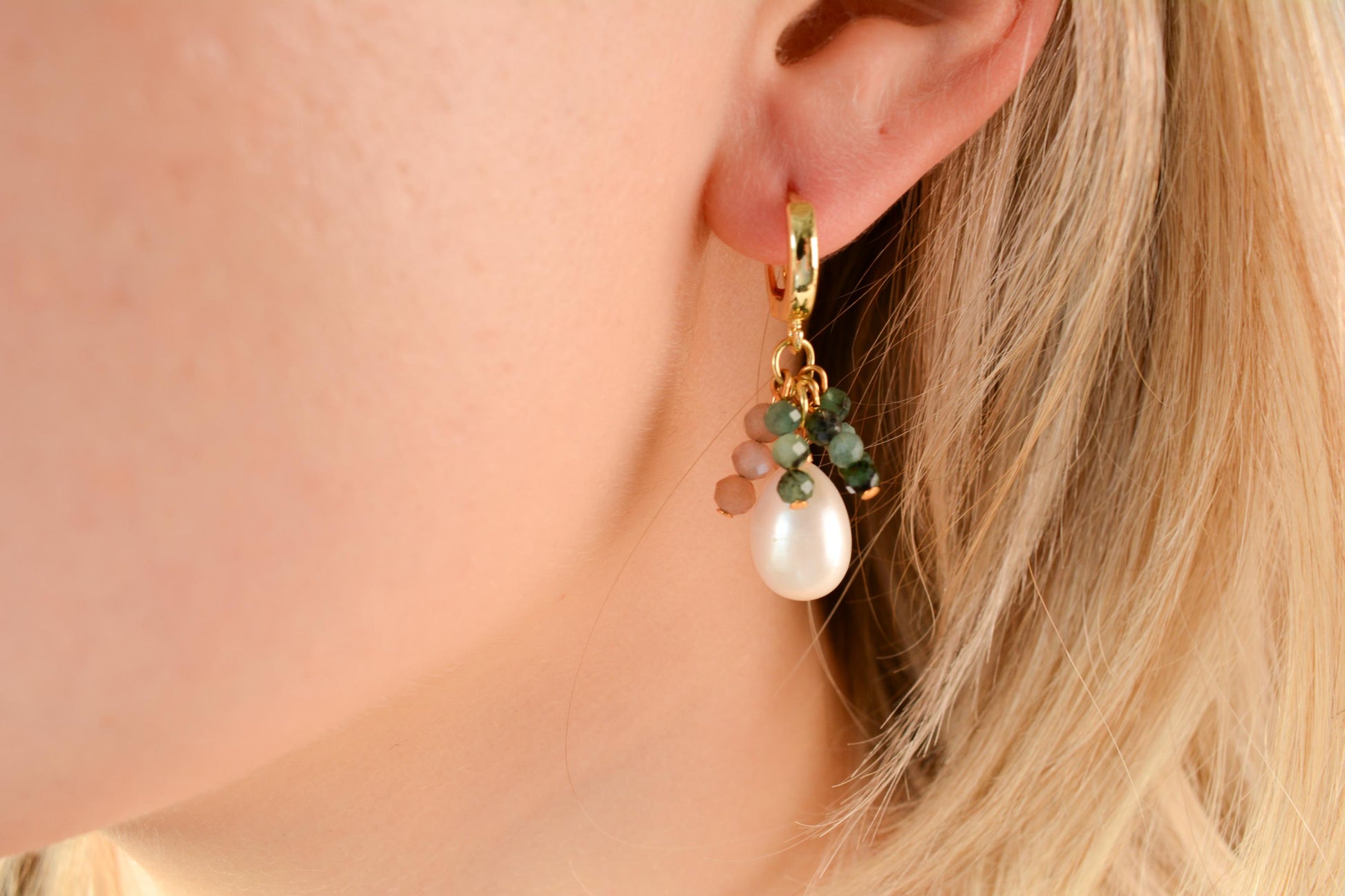 Drop Pearl Gemstones Earring Dangle Mini Beaded Earring Emerald Sunstone Fringe Earring Dainty Gift For Bridesmaid Elegant Gift Delicate