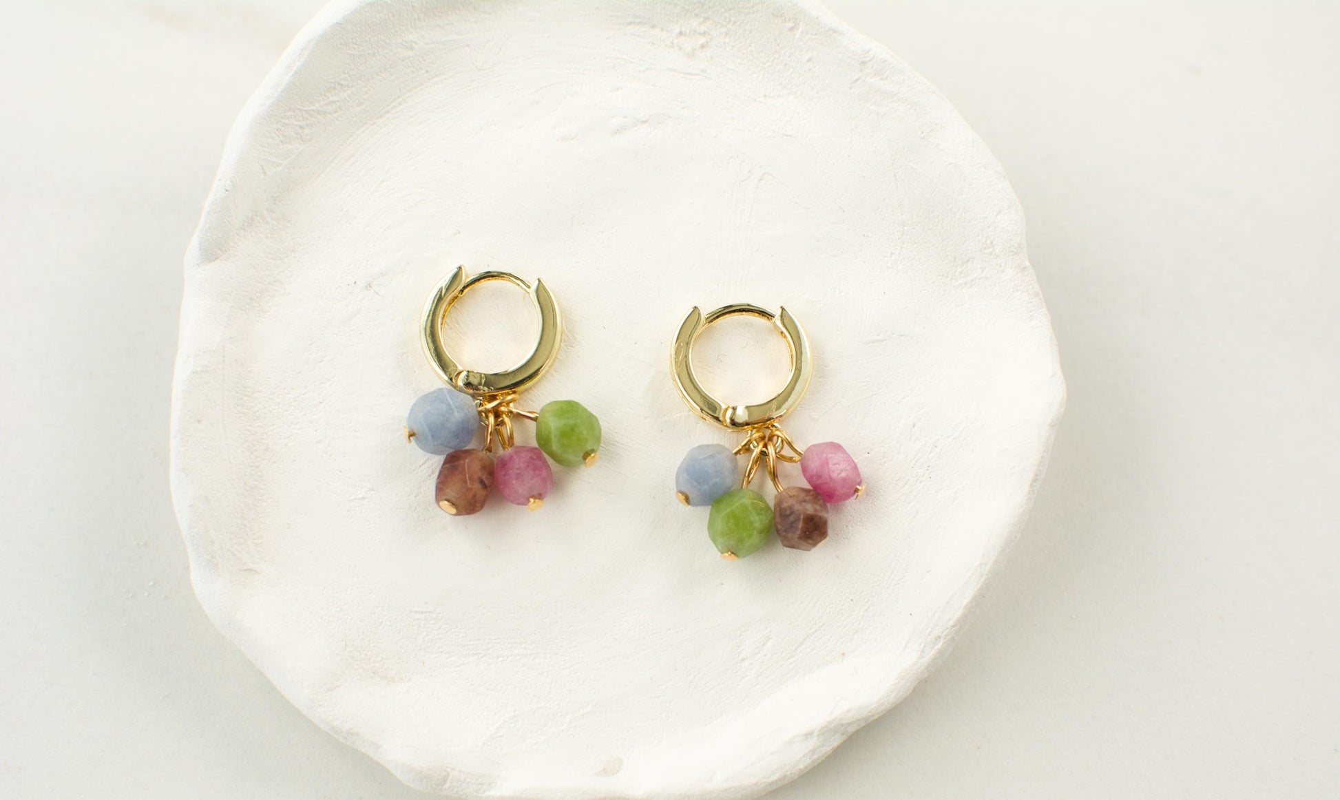 Gold Hoop Earring Dangle Gemstone Earring Huggies Gold Earring Mixed Colors Beaded Earring Gift for Mom Gift For Bridesmaid Valentines Gift