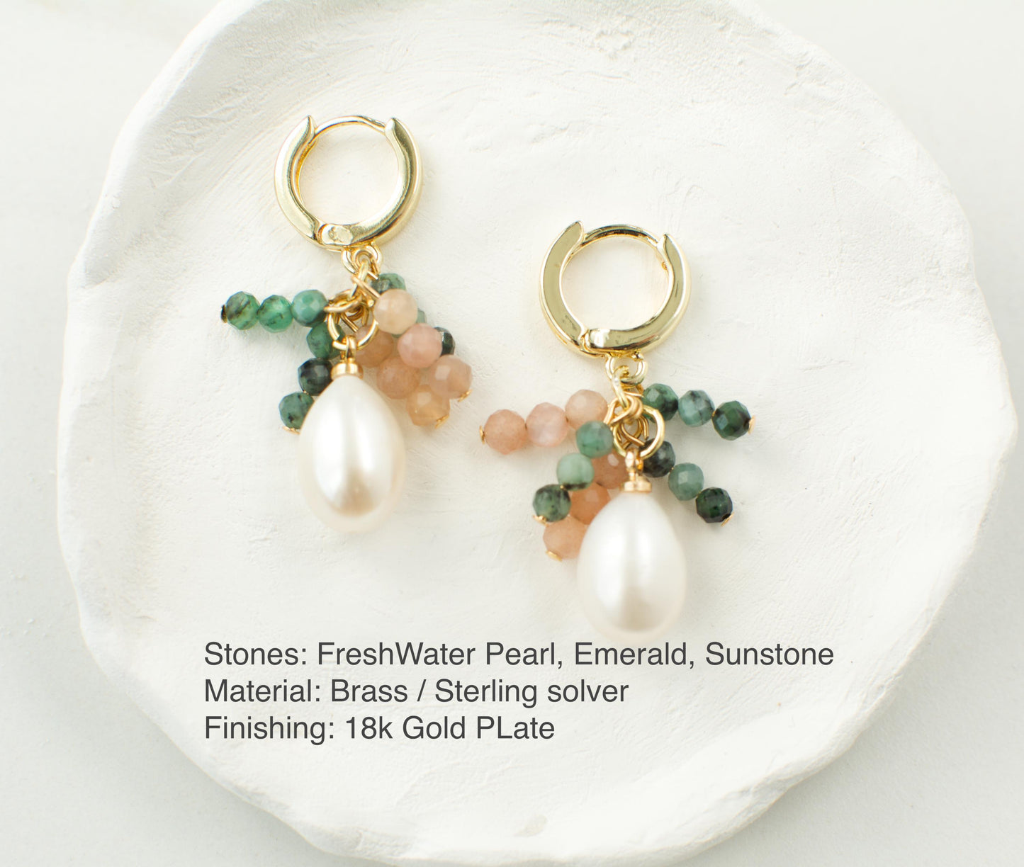 Drop Pearl Gemstones Earring Dangle Mini Beaded Earring Emerald Sunstone Fringe Earring Dainty Gift For Bridesmaid Elegant Gift Delicate