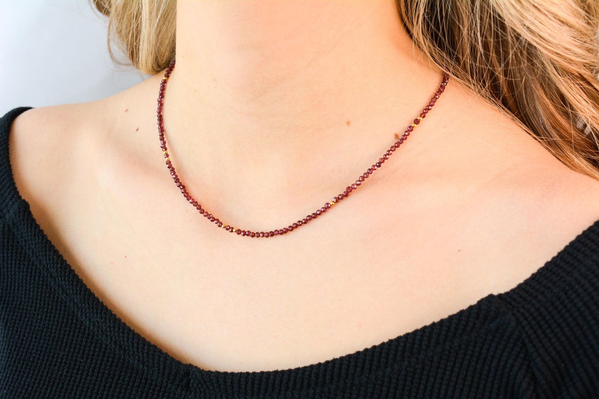 Small Bead Choker Red Garnet Gemstone Necklace Crystal Tiny Bead Choker Dainty Necklace Minimalist Valentines Gift for Her Birthday Gift