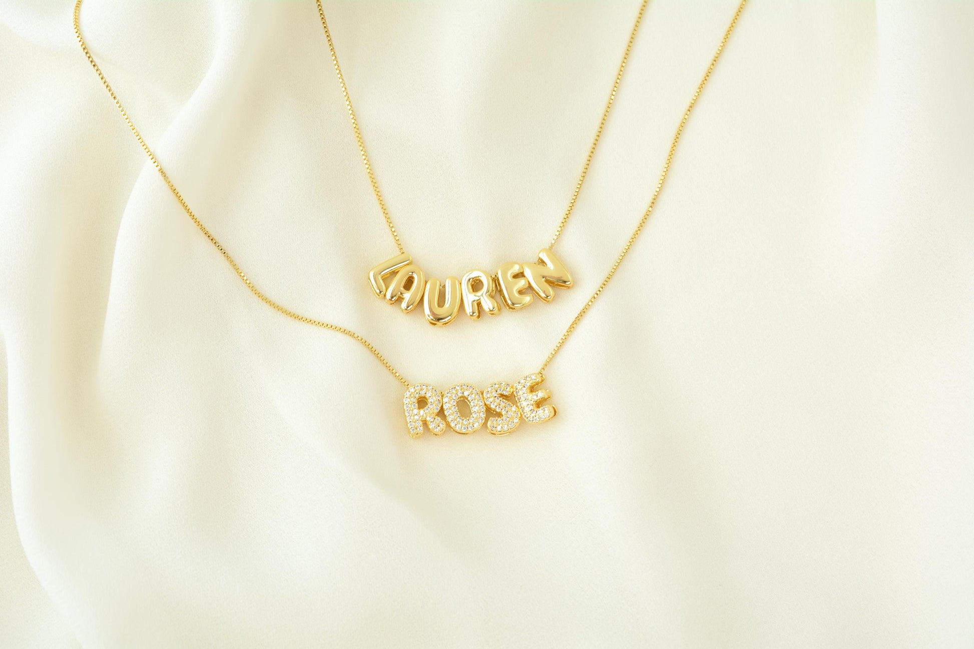 Custom Name Necklace Tiny Bubble Letters Necklace Diamond Gold Letters 3D Necklace Balloon Monogram Name Necklace Personalized Gift for Her