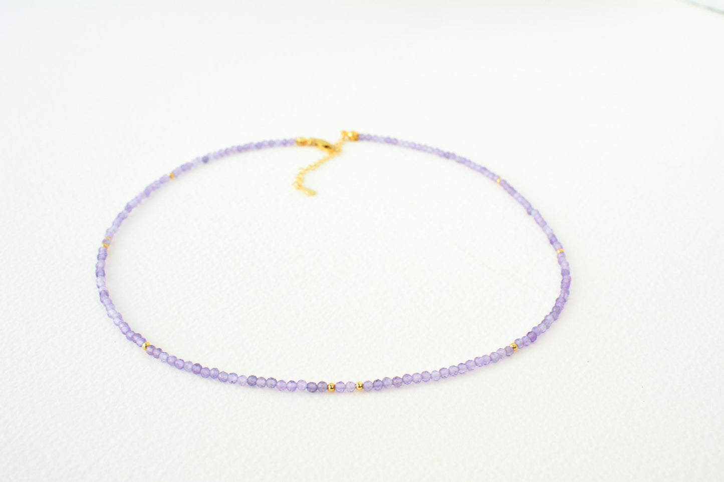 Amethyst Bead Necklace Tiny Bead Necklace Minimalist Crystal Necklace Purple Beaded Choker Dainty Small Bead Necklace Gemstone Gift for Her