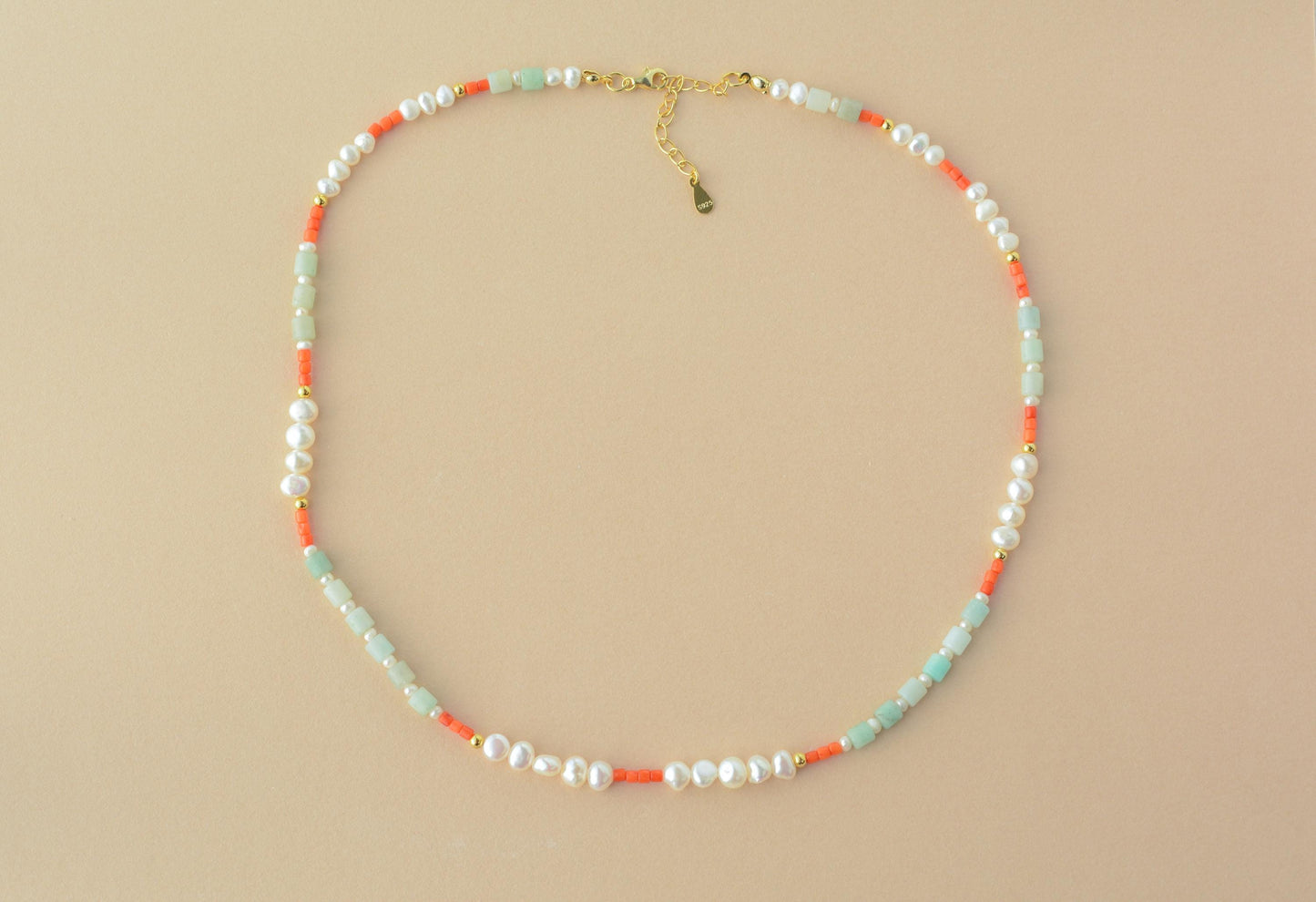 Colorful beaded necklace pearls mixed necklace gemstone dainty bead necklace summer choker beach jewelry layering necklace gift for her