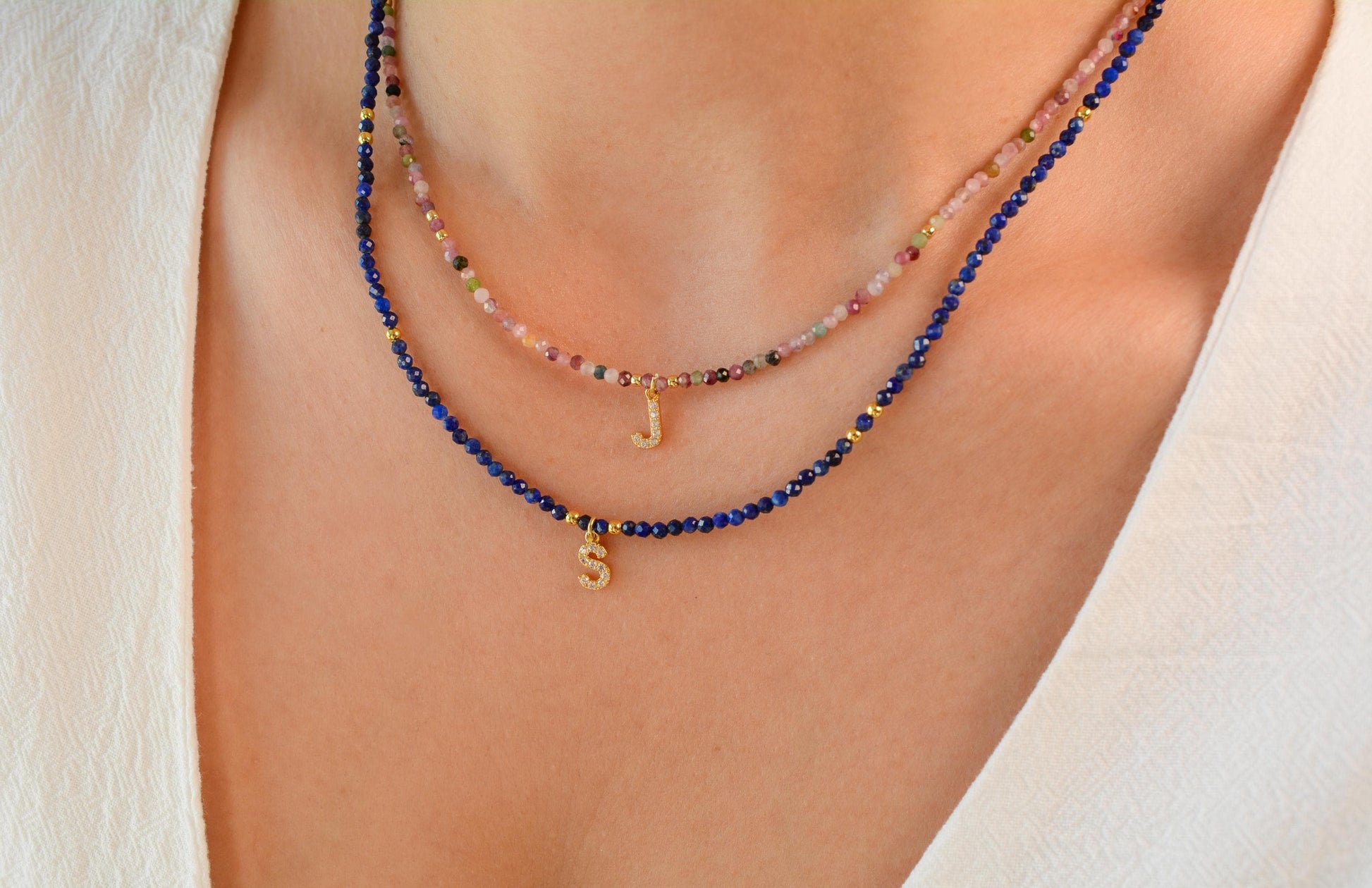 Tiny Bead Necklace Initial Custom Letter Choker Colorful Small Bead Necklace Personalized Minimalist Choker Dainty Crystal Bead Necklace