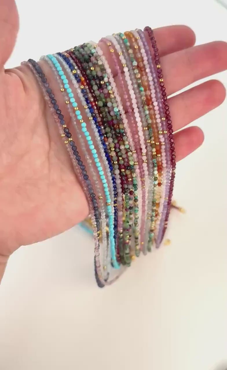 Turquoise small bead necklace tiny minimalist choker dainty crystal gold necklace for layering healing choker daily boho necklace gift