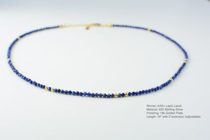 Tiny Bead Choker Blue Gemstone Dainty Choker Lapis Lazuli Necklace Crystal Stone Delicate Choker Adjustable Necklace handmade necklace gift