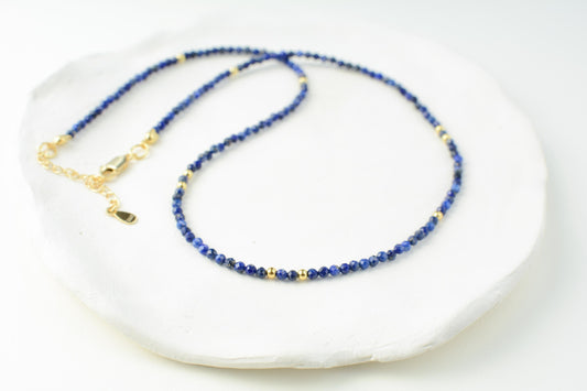Tiny Bead Choker Blue Gemstone Dainty Choker Lapis Lazuli Necklace Crystal Stone Delicate Choker Adjustable Necklace handmade necklace gift