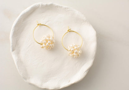 Pearl Hoop Earring, Mini Pearls Earring, Pearl Huggies Earring, Gift For Her, Bridesmaid Gift, Gold Filled Silver