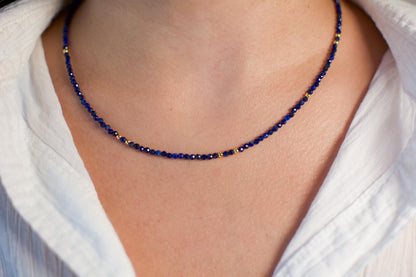 Tiny Bead Choker Blue Gemstone Dainty Choker Lapis Lazuli Necklace Crystal Stone Delicate Choker Adjustable Necklace handmade necklace gift