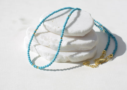Turquoise small bead necklace tiny minimalist choker dainty crystal gold necklace for layering healing choker daily boho necklace gift