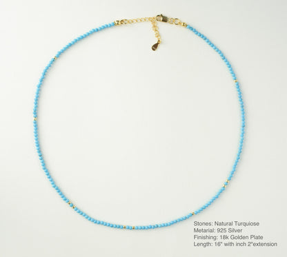 Turquoise small bead necklace tiny minimalist choker dainty crystal gold necklace for layering healing choker daily boho necklace gift