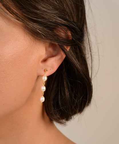 Pearl Dangle Earring Long Drop Gold Stud Real Pearl Earring Elegant Bridal Pearl Dangle Bridesmaids Earring for Her Gift for Mom