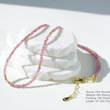 Pink tiny bead choker small beaded necklace dainty gold pink minimalist choker layering gemstone tourmaline small necklace gift for her