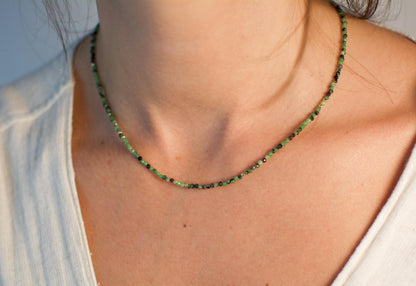 Tiny Bead Choker Green Small Bead Necklace Dainty Gemstone Layer Crystal Choker delicate gift minimalist necklace gift for her