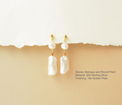 Baroque Pearl Earring Dangle Long Pearl Gold Stud Earring Elegant Large Pearl Dangle Earrings Gift for her bridesmaid gift delicate