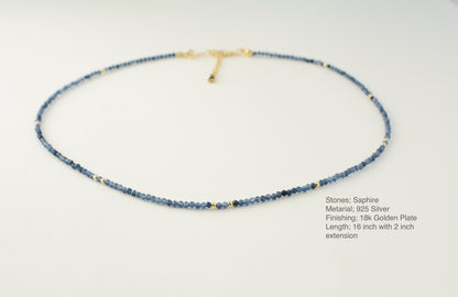 Sapphire Beaded Choker Tiny Navy Blue Gemstone Small Crystal Choker Minimalist Necklace Dainty Layering Bead Choker Gold Silver Gift Elegant