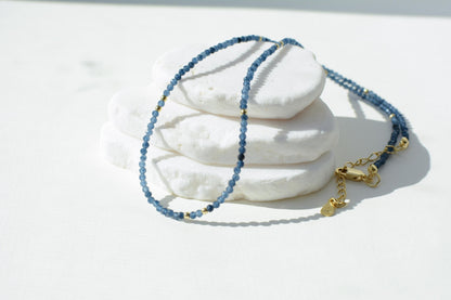 Sapphire Beaded Choker Tiny Navy Blue Gemstone Small Crystal Choker Minimalist Necklace Dainty Layering Bead Choker Gold Silver Gift Elegant