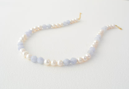 Large Pearl Necklace Beaded Gemstone Big Pearl Necklace Baroque Pearl Aquamarine Blue Necklace Tourmaline Pink Necklace Pearl Gift for Mom
