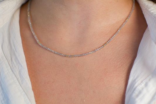 Beaded Choker Dainty Tiny Crystals Necklace Gemstone Labradorite AAA+ Gold Small Bead Choker Layering Seed bead Gift for Her Gift Bridesmaid