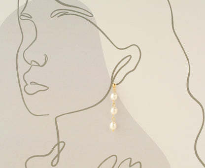 Pearl Dangle Earring Long Drop Gold Stud Real Pearl Earring Elegant Bridal Pearl Dangle Bridesmaids Earring for Her Gift for Mom